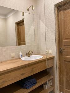 罗亚LUČI jūras apartamenti的一间带水槽和镜子的浴室