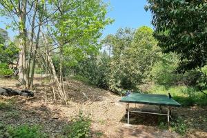 Villiers-sous-GrezJolie maison en pleine nature的森林中间的绿色桌子