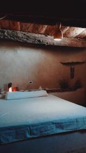 锡瓦NaInshal Siwa的一间卧室配有一张床,上面有灯