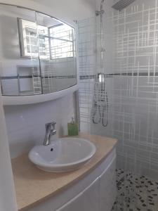 勒拉芒坦JONA APT的白色的浴室设有水槽和镜子