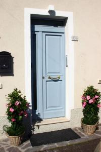 努马纳Affittacamere dei desideri的前面有两棵植物的蓝色门