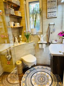 波茨坦Extravagantes Apartment的一间带卫生间和水槽的浴室