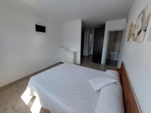 赫罗纳Àtic al centre de Girona的白色卧室配有一张带白色床单的大床
