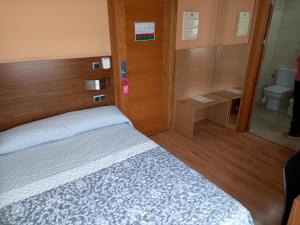 托塔纳奥林匹亚酒店的一间小卧室,配有一张床和一个卫生间