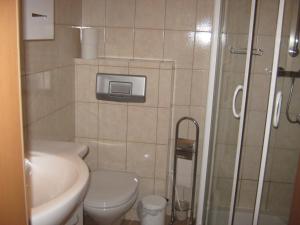 阿特湖畔施泰因巴赫2 Sterne Pension Gasthof ohne Internet的一间带卫生间和淋浴的小浴室
