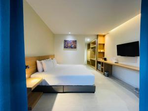 素叻AreNice Boutique Hotel的一间酒店客房,配有一张床和一台电视