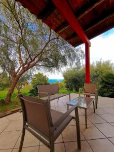 斯克佩罗L'oasi nello Zingaro的一个带椅子和桌子的庭院和一棵树
