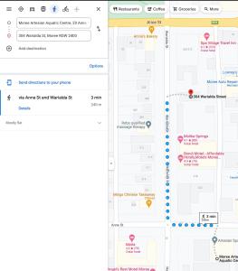 莫里旅游Spa酒店的带有快捷方式的谷歌地图页面的截图