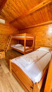 Silvaşu de JosLa Căsuțe的小木屋内一间卧室配有两张双层床