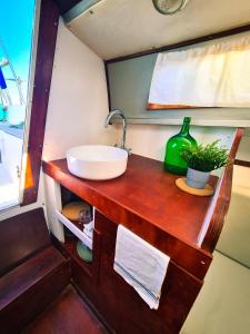 奥良Sirius - Boat House的木制柜台上带水槽的浴室