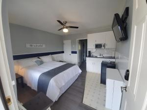 镭温泉Celadon Lodge的酒店客房带一张床和一个厨房