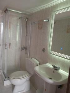 哈尔基岛Occasus Room的浴室配有卫生间、盥洗盆和淋浴。