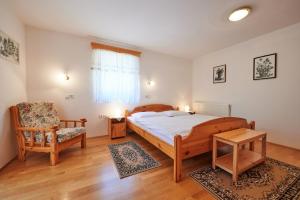 卢斯Turistična kmetija Stoglej的一间卧室配有一张床和一把椅子