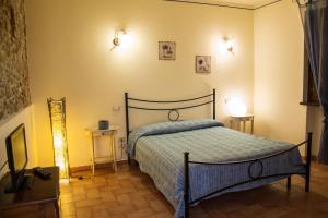 基耶西瑙扎内塞Room in Farmhouse - Hortensia apartment的一间卧室配有一张带蓝色棉被的床