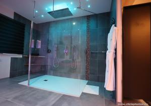 南希Ds Plaisir Love Room avec sauna, jacuzzi à Nancy的带淋浴的浴室和玻璃门