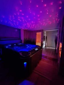 Saint-MauriceLa Brise的一间设有紫色天花板和浴缸的客房