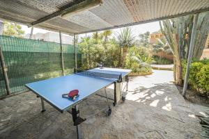 穆罗海滩Villa Plomer Serra的一张蓝色的乒乓球桌,上面有红帽