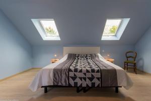 波格思莱丝奥克Le Faré Pouguois的一间卧室配有一张床和两个天窗