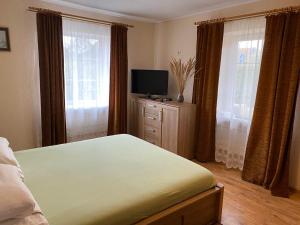 奈达Nida Lotmiškio 15的一间卧室设有一张床、一台电视和窗户。