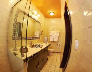 瓜达拉哈拉CASA ALFAREROS的一间带水槽、卫生间和镜子的浴室