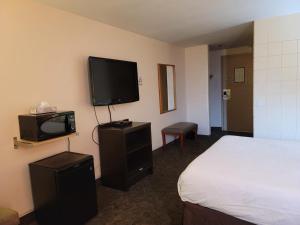 卡尔加里Roadking Inns Motel的配有一张床和一台平面电视的酒店客房