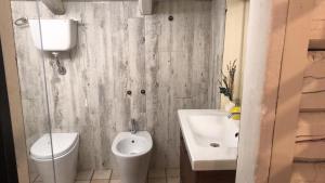珀古萨Villa Pastorelli的一间带卫生间和水槽的浴室