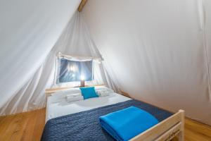 波雷奇Eco glamping- FKK Nudist Camping Solaris的帐篷内一间卧室,配有一张床