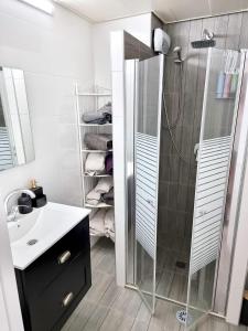阿什杜德Sima Suite的带淋浴和盥洗盆的浴室