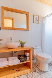 皮奇勒姆360 Lodge Pichilemu的一间带水槽、卫生间和镜子的浴室