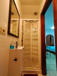 YunqueraCentro de Arte的带淋浴的浴室,配有水槽和镜子