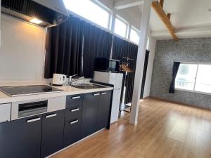 大石Koya TRIBE - Vacation STAY 48392v的厨房配有水槽和冰箱