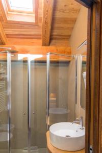 UsseauxLA PLACETTE - Albergo diffuso e Trattoria的一间带水槽和淋浴的浴室