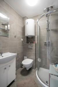 罗威Rowy Apartamenty Jantar的浴室配有卫生间、盥洗盆和淋浴。