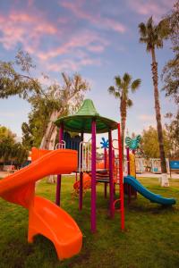 厄吕代尼兹糖果海滩俱乐部酒店的棕榈树公园内一个带五颜六色滑梯的游乐场
