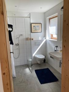 瓦尔贝拉Casacanols的带淋浴、卫生间和盥洗盆的浴室