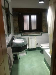 CaunedoCasa Peñavera-Somiedo的一间带水槽和卫生间的浴室以及窗户。