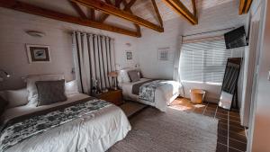 兰格班Villa Paulina的一间卧室设有两张床和窗户。