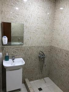 阿哈尔齐赫Friendly House的一间带水槽和镜子的浴室