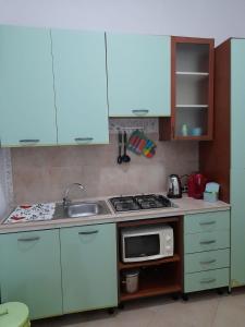 巴勒莫Domus Rosaliae - Casa Vacanze的一间带水槽和微波炉的小厨房