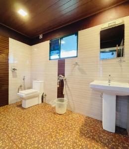 卡拉瓦提亚尔Wild Elephant Resort的一间带卫生间和水槽的浴室