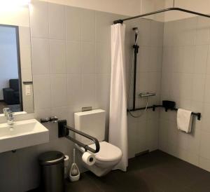 阿尔邦Giesserei的浴室配有卫生间、盥洗盆和淋浴。
