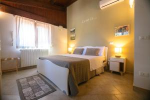 安德里亚B&B Villa Adriana的一间卧室设有一张大床和一个窗户。