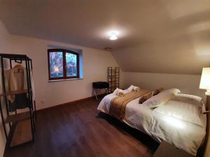 PfaffenheimLoree des Vignes的一间卧室设有一张床、一个窗口和梯子