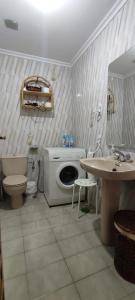 波特斯Apartamentos El Sol的浴室配有卫生间、盥洗盆和洗衣机。