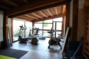 MussomeliAgriturismo Monticelli的健身房,室内有3辆健身自行车