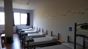 萨里亚Alma del Camino - Rooms & Albergue的一排靠墙的双层床