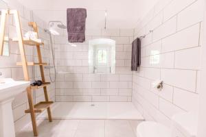 CharmeilChâteau de Charmeil- Vichy chambres d'hôtes的带淋浴和盥洗盆的白色浴室