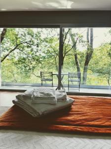 维埃拉·多米尼奥Oak Nature的一张位于带大窗户的房间内的床铺
