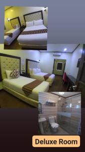 独鲁万吉臣酒店的一张带两张床的卧室和豪华间的两张照片