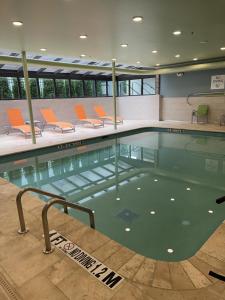 达洛尼加Holiday Inn Express & Suites - Dahlonega - University Area, an IHG Hotel的一座带橙色椅子的游泳池